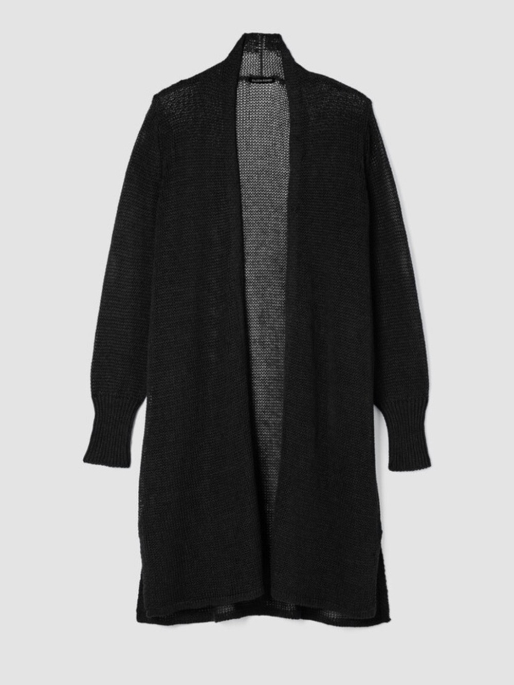 Eileen Fisher Organic Linen Cotton Cord Black Open-Front Long Knit Cardigan NEW